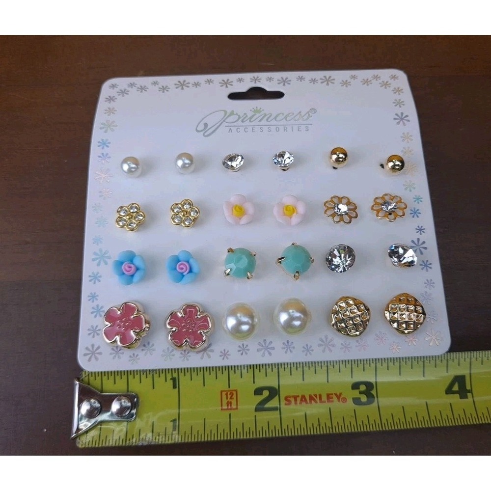 Princess Accessories 12 Pairs Stud Multicolor Flower Circle Shaped Earrings‎